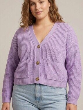 Hudsons North NWT Lilac V-Neck Chunky Knit Cardigan - Women Sz 2X